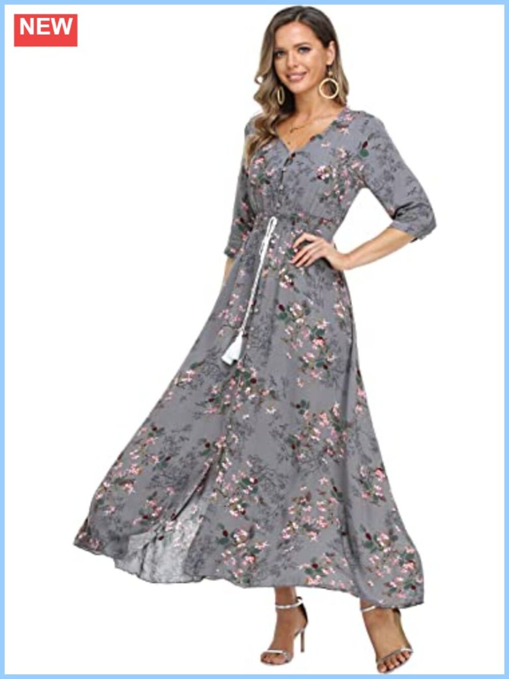 Women's Flowy Maxi Dress Deep V-Neck Boho Floral 100 Rayon